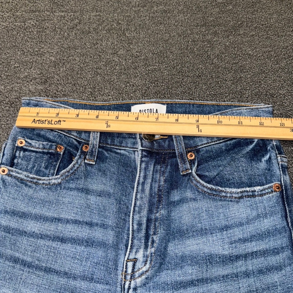 PISTOLA High Rise Distressed Straight Leg Jeans Blue Light Wash Size 25 Casual - Picture 7 of 10